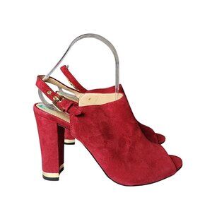 Marc Fisher Genuine Suede Peep-Toe Slingback Heels Red Size 8